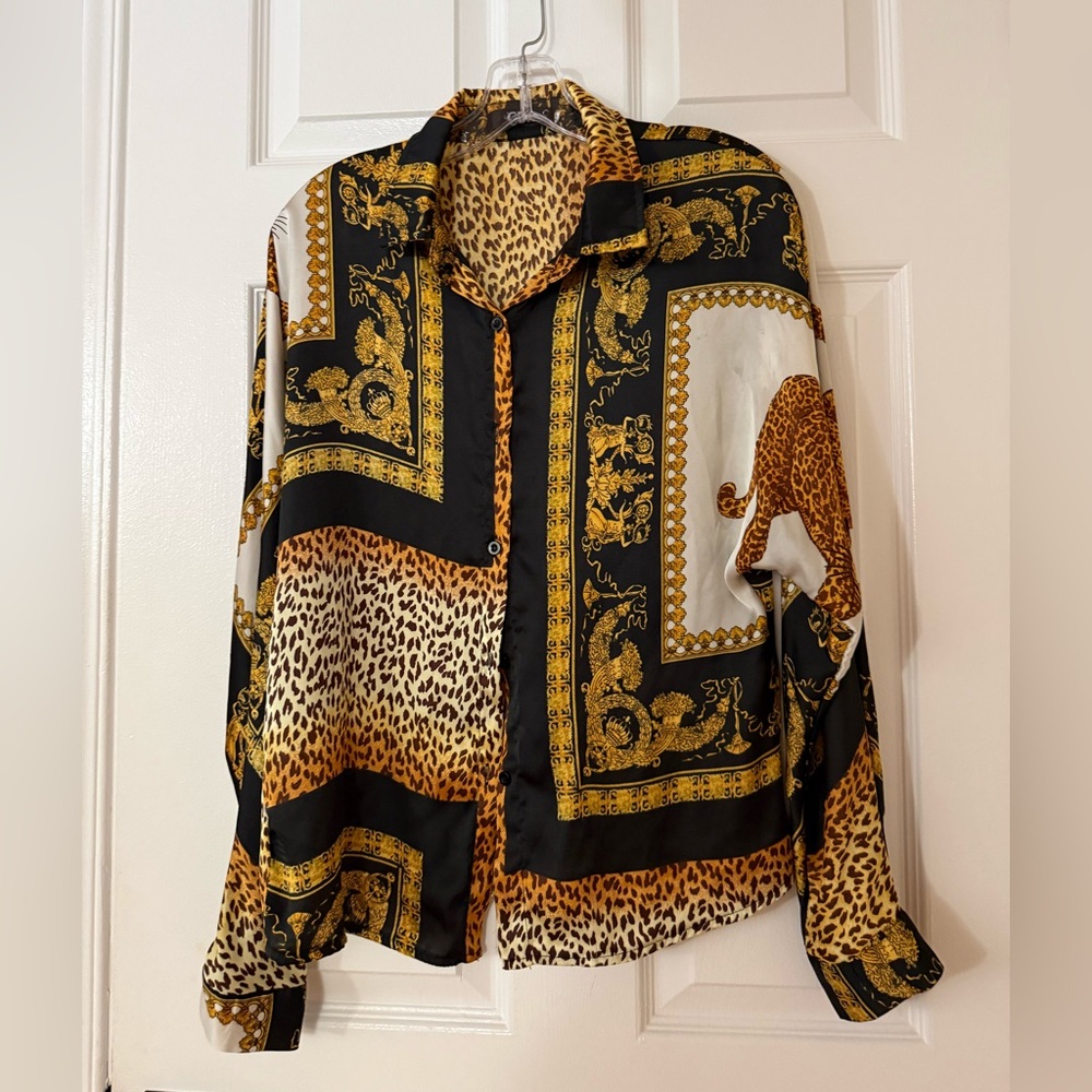 T236- CBR Leopard and Baroque Print Blouse